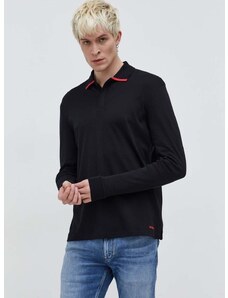 Памучна блуза с дълги ръкави HUGO в черно с изчистен дизайн 50509858