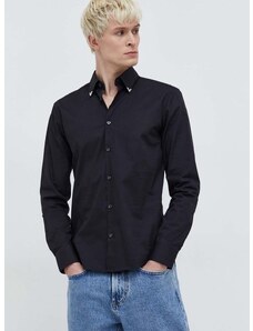 Риза HUGO мъжка в черно със стандартна кройка с класическа яка 50508633