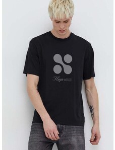 Памучна тениска HUGO в черно с принт 50504926