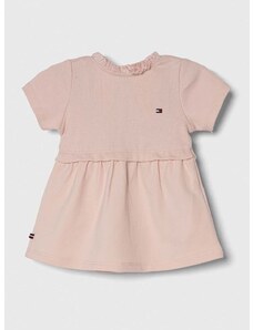 Бебешка памучна рокля Tommy Hilfiger в розово къса разкроена