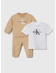 Бебешки памучен комплект Calvin Klein Jeans в бежово