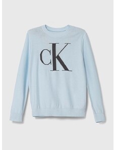 Детски памучен пуловер Calvin Klein Jeans в синьо от лека материя