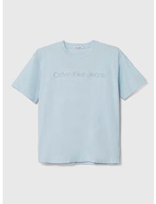Детска тениска Calvin Klein Jeans в синьо с апликация
