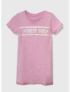 Детска памучна рокля Guess в розово къса разкроена