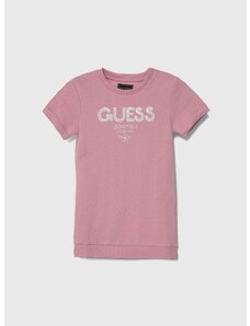 Детска памучна рокля Guess в розово къса със стандартна кройка