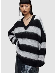 Пуловер с вълна AllSaints LOU SPARKLE VNECK дамски в черно