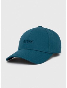 Памучна шапка с козирка BOSS в тюркоазено с изчистен дизайн 50495441