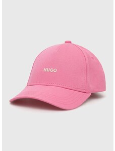 Памучна шапка с козирка HUGO в розово с принт 50508845