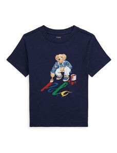 Детска памучна тениска Polo Ralph Lauren в черно с принт