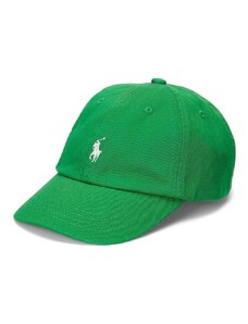 Детска памучна шапка с козирка Polo Ralph Lauren в зелено с изчистен дизайн