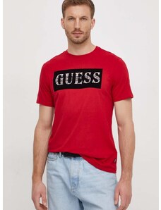 Памучна тениска Guess в червено с принт M4RI70 K9RM1