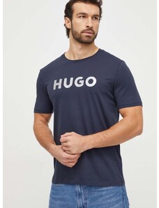 Памучна тениска HUGO в тъмносиньо с принт 50506996