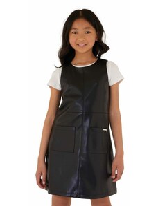 Детски тениска и рокля Guess в черно къса със стандартна кройка