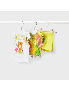 Mayoral Комплект тениска, потник и жълти къси панталонки за бебе момиче Майорал