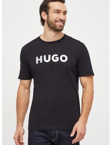 Памучна тениска HUGO в черно с принт 50506996