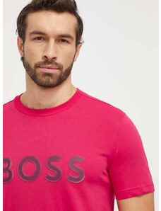 Памучна тениска Boss Green в розово с апликация 50506344