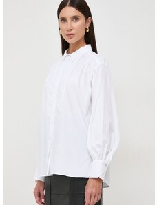 Памучна риза BOSS дамска в бяло със стандартна кройка с класическа яка 50505629