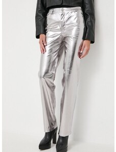 Панталон Guess AMBRA в сребристо със стандартна кройка, с висока талия W4RB33 WFWP0