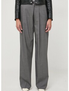 Вълнен панталон BOSS в сиво със стандартна кройка, с висока талия 50505608