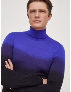 Вълнен пуловер BOSS мъжки в лилаво от лека материя с поло