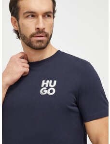 Памучна тениска HUGO в тъмносиньо с принт 50508944