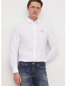 Памучна риза Calvin Klein Jeans мъжка в бяло със стандартна кройка с класическа яка J30J325027