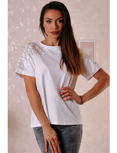 Addict Boutique Дамска бяла блуза с декорация на раменете