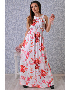 Addict Boutique Дълга лятна рокля Ally бяла на червени цветя - S