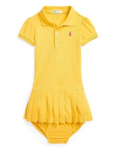 Бебешка памучна рокля Polo Ralph Lauren в жълто къса със стандартна кройка