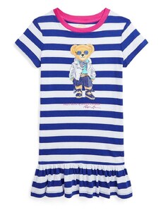 Детска памучна рокля Polo Ralph Lauren в синьо къса със стандартна кройка