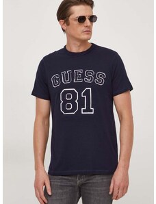 Памучна тениска Guess в тъмносиньо с апликация M4RI22 K8FQ4