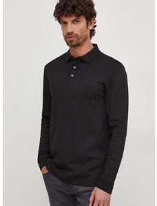 Памучна блуза с дълги ръкави BOSS в черно с изчистен дизайн 50468392