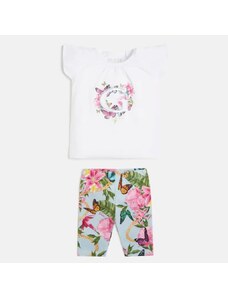 Комплект от бяла тениска и клин с цветя за бебе момиче Guess