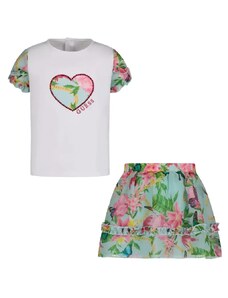 Комплект тениска и пола покрити с цветя за бебе момиче Guess