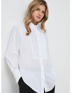 Памучна риза Custommade дамска в бяло със стандартна кройка с класическа яка