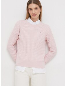 Памучен пуловер Tommy Hilfiger в розово от лека материя WW0WW41142