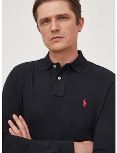 Памучна блуза с дълги ръкави Polo Ralph Lauren в черно с изчистен дизайн 710680790