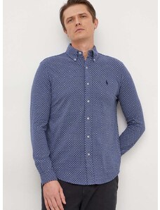 Памучна риза Polo Ralph Lauren мъжка в синьо със стандартна кройка с яка копче 710926698
