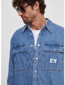 Дънкова риза Calvin Klein Jeans мъжка в синьо със стандартна кройка с класическа яка J30J324582