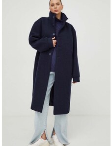 Вълнено палто American Vintage в тъмносиньо преходен модел с уголемена кройка