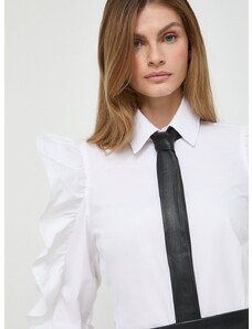 Памучна риза Karl Lagerfeld дамска в бяло със стандартна кройка с класическа яка