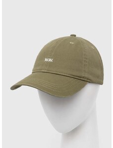 Памучна шапка с козирка Wood Wood Low Profile в зелено с изчистен дизайн