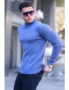 Madmext Aviator Blue Half Turtleneck Knitwear Sweater 5969