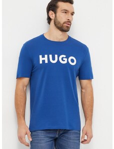 Памучна тениска HUGO в тюркоазено с принт 50467556