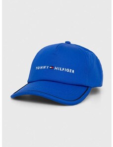 Памучна шапка с козирка Tommy Hilfiger в синьо с апликация AM0AM12039