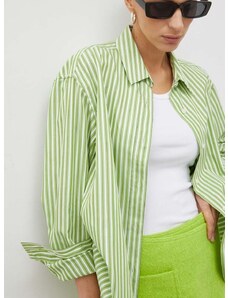Samsoe Samsoe Памучна риза Samsoe LOVA дамска в зелено със свободна кройка с класическа яка F23400066
