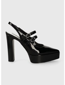Кожени обувки с дебел ток Karl Lagerfeld SOIREE PLATFORM в черно с дебел ток с отворена пета KL93114