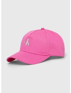 Памучна шапка с козирка Calvin Klein Jeans в розово с апликация K60K611541