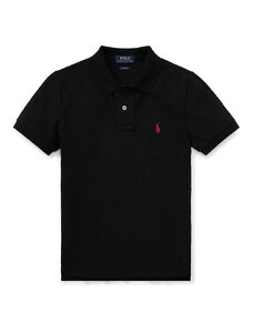 Детска памучна тениска с яка Polo Ralph Lauren в черно с изчистен дизайн