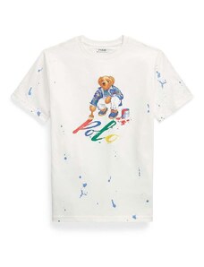 Детска памучна тениска Polo Ralph Lauren в бяло с принт